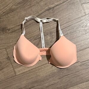 Victoria’s Secret Lightly Lined Racerback Bra Logo Straps 34D Nude Blush